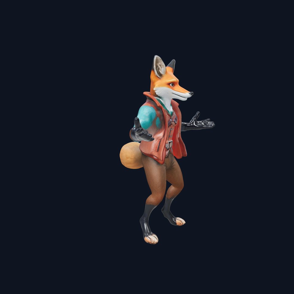 Anthropomorphic Fox Character Rigged and Animated with PBR Textures